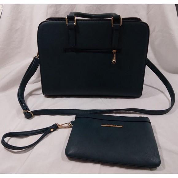 Dasein Handbags - Dasein Handbag Large Satchel Shoulder Bag Purse with Matching Wristlet Teal